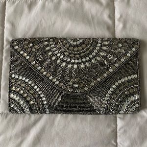 Nordstrom | Silver Beaded Envelope Clutch